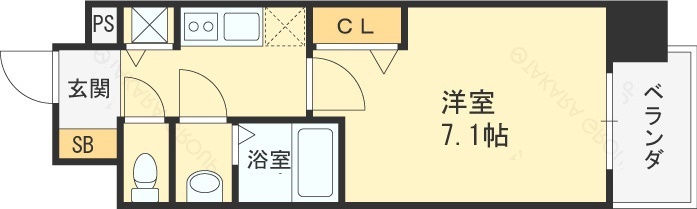 プレサンス野田阪神駅前ザ・ファースト-1K(90684063)の間取り図