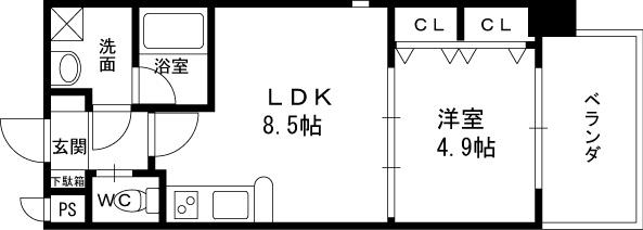 Ｃｈｏｅｉ６５　プレジオ中津-1LDK(98151761)の間取り図