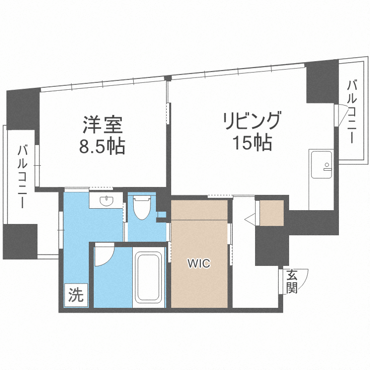 Ｗ．Ｏ．Ｂ．ＮＩＳＨＩＵＭＥＤＡ-1SLDK(83329143)の間取り図