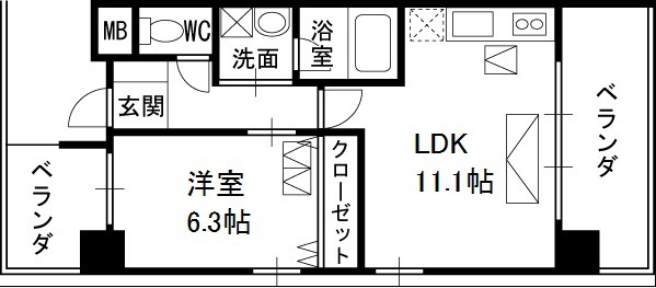 ＡＲＲＯＷ　ＦＩＥＬＤＳ壱番館-1LDK(83343485)の間取り図