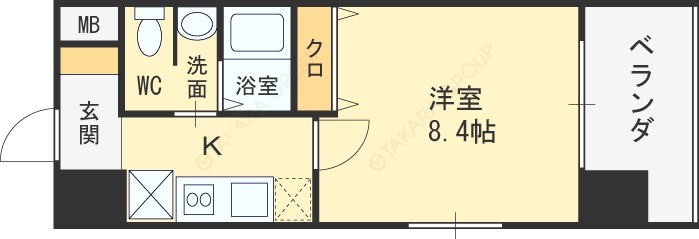 グランカーサ梅田北-1K(93815112)の間取り図