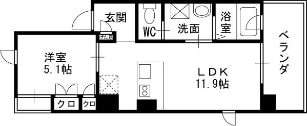 プロシード西天満-1LDK(105273470)の間取り図