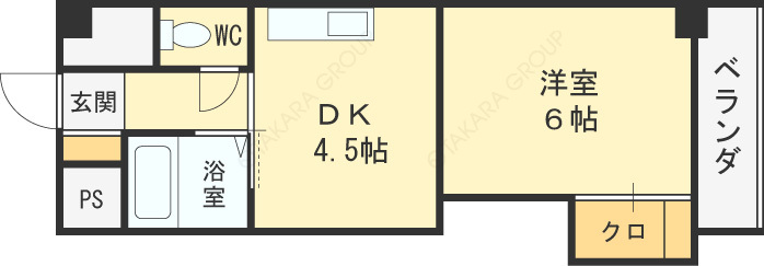 ノルデンハイム天神橋-1DK(88175564)の間取り図