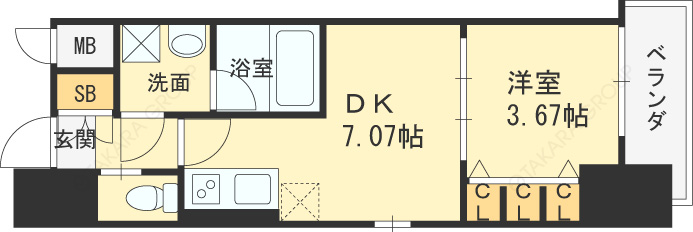 扇町公園プライマリーワン-1DK(111571772)の間取り図