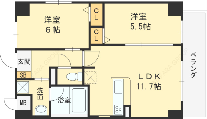 アベニール鷺洲-2LDK(111273594)の間取り図