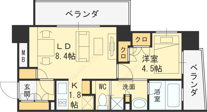 パークアクシス梅田-1LDK(74778926)の間取り図
