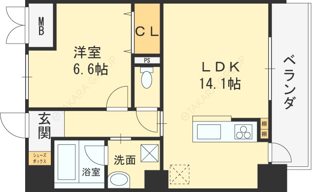 ＥＳ－Ｇｒａｎｄｅ　Ｕｍｅｄａｋｉｔａ-1LDK(105264181)の間取り図