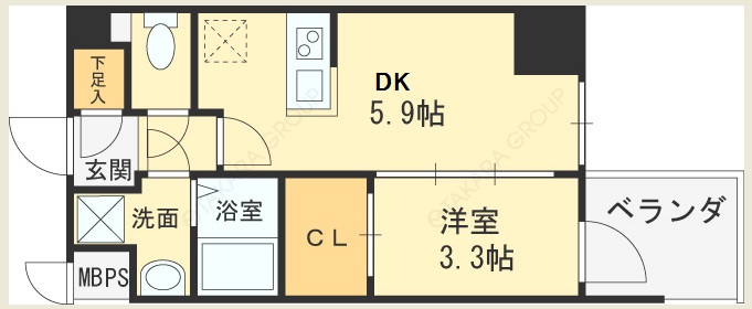 ＨＳ梅田ＥＡＳＴ-1DK(93815571)の間取り図