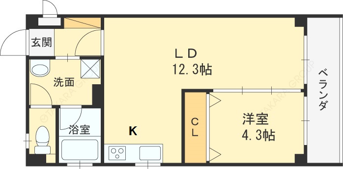 グレイスクラール-1LDK(84682213)の間取り図