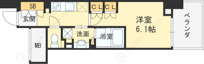 ザ・パークハビオ堂島-1K(105417180)の間取り図