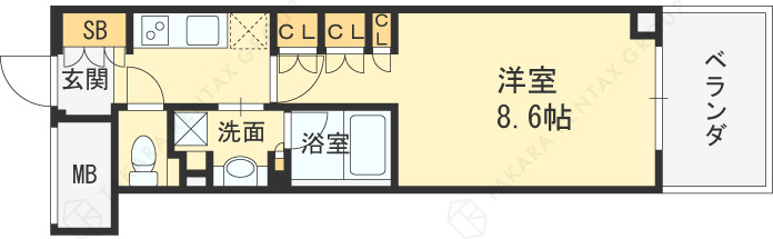 ザ・パークハビオ堂島-1K(105417481)の間取り図
