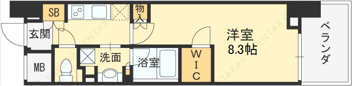 ザ・パークハビオ堂島-1K(105416093)の間取り図