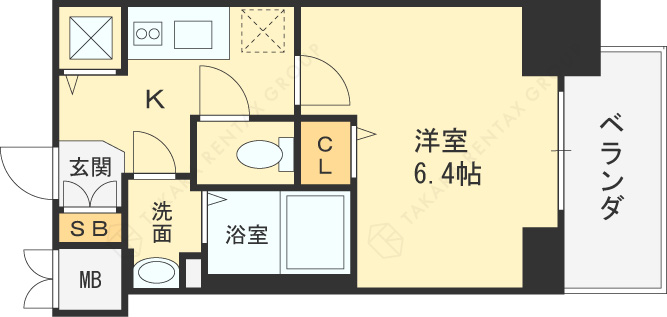 プレサンス南森町ライズ-1K(86977542)の間取り図