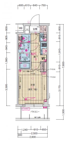プレサンス扇町駅前-1K(78657283)の間取り図