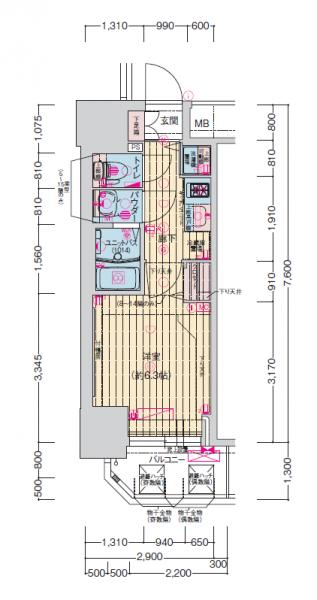 プレサンス扇町駅前-1K(78657342)の間取り図