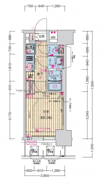 プレサンス扇町駅前-1K(78657370)の間取り図