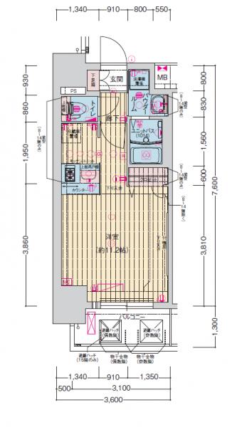 プレサンス扇町駅前-1K(84750523)の間取り図
