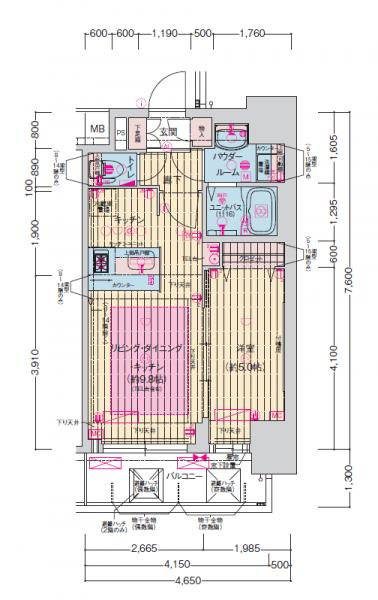 プレサンス扇町駅前-1LDK(89157097)の間取り図