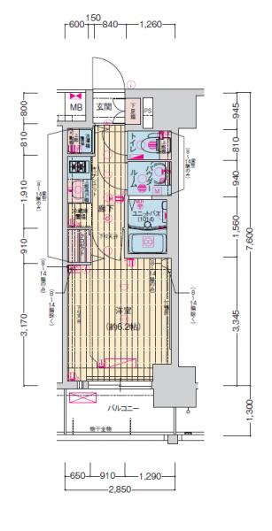 プレサンス扇町駅前-1K(90874067)の間取り図