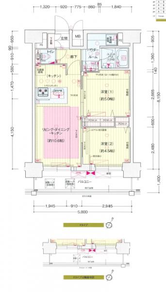 プレサンス大阪福島シエル-2LDK(91544988)の間取り図