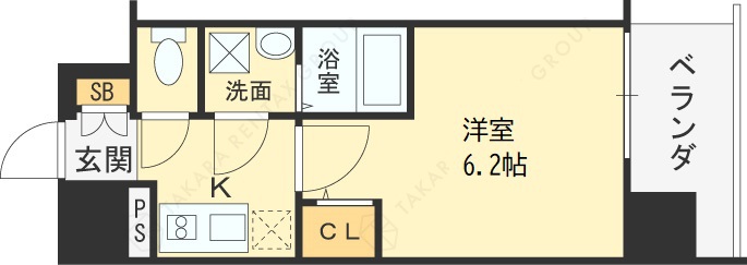 エスリード梅田グレイス-1K(112718267)の間取り図