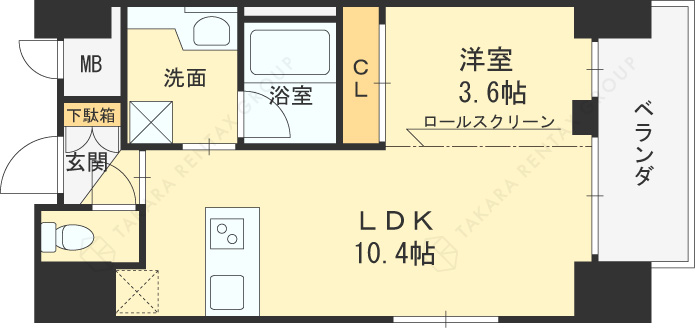 ノルデンハイム同心-1LDK(87221539)の間取り図