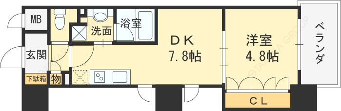 ザ・パークハビオ天満橋-1DK(103244253)の間取り図