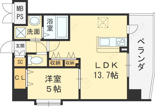 スプランディッド中之島ＷＥＳＴ-1LDK(99685452)の間取り図