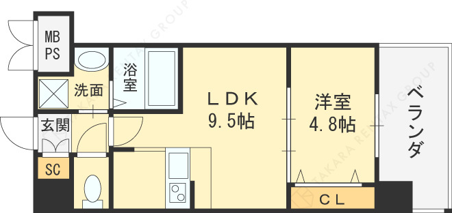 スプランディッド中之島ＷＥＳＴ-1LDK(99685352)の間取り図
