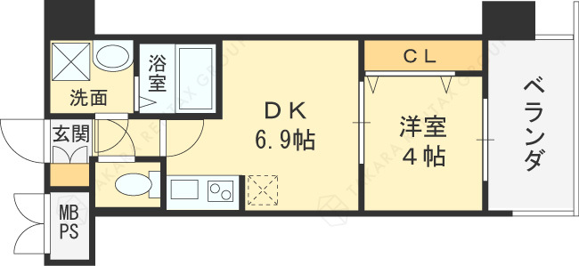 スプランディッド中之島ＷＥＳＴ-1DK(99685405)の間取り図