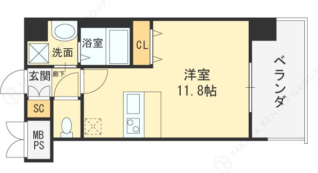 スプランディッド中之島ＷＥＳＴ-1R(91603132)の間取り図