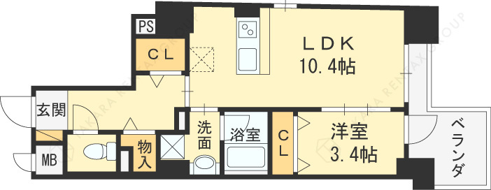ハイデンス梅ヶ枝-1LDK(91754771)の間取り図