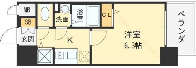 エスリードレジデンス大阪福島-1K(92148900)の間取り図
