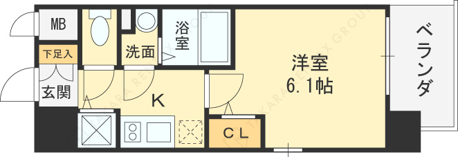エスリードレジデンス大阪福島イースト-1K(96899717)の間取り図