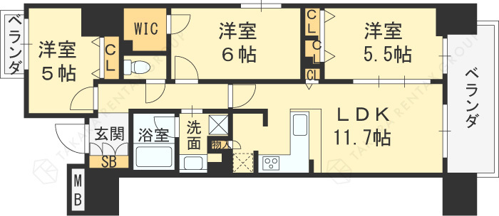 アーバネックス同心Ⅱ-3LDK(96932686)の間取り図