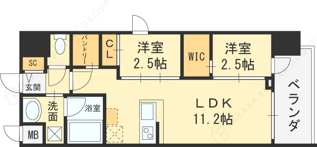 セレニテフラン梅田-2LDK(99707453)の間取り図