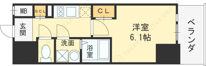 エスリードレジデンス大阪福島サウスフラッツ-1K(102500173)の間取り図