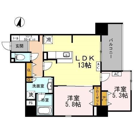 Ｙ’ｓ　Ｃｏｕｒｔ　東梅田-2LDK(107497216)の間取り図