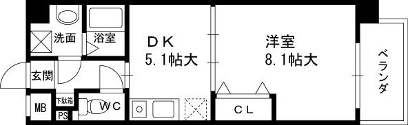 ウィステリア西梅田-1DK(88159836)の間取り図