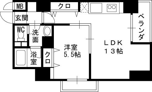ＫーＣＲＡＦＴ　ＵＭＥＤＡ１６１-1LDK(105217454)の間取り図