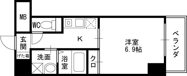 ドゥーエ本庄-1K(83322399)の間取り図