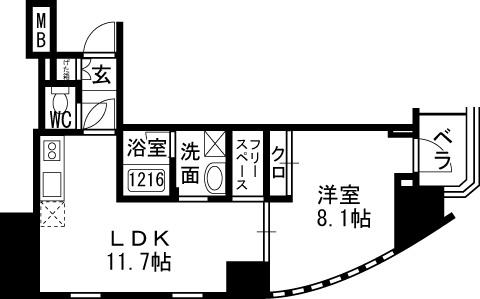 プレサンスＮＥＯ中之島公園-1LDK(81272055)の間取り図