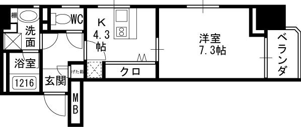 プレサンスＮＥＯ中之島公園-1K(87587317)の間取り図