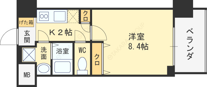 グランカーサ梅田北-1K(93815054)の間取り図