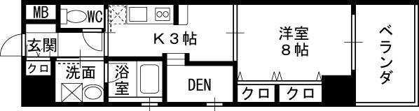ＡＲＲＯＷ　ＦＩＥＬＤＳ貮番館-1K(83343260)の間取り図