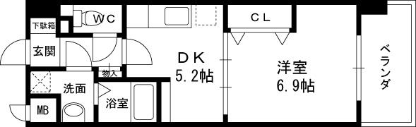 ビバーチェ鷺洲-1DK(87441273)の間取り図