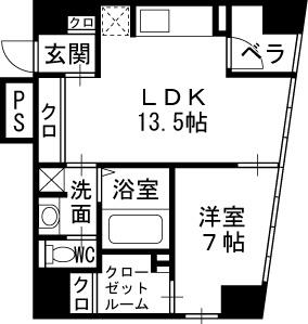 Ｗ．Ｏ．Ｂ．ＮＩＳＨＩＵＭＥＤＡ-1LDK(83329132)の間取り図