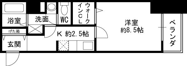 サニーレジデンス吉野-1K(67872293)の間取り図