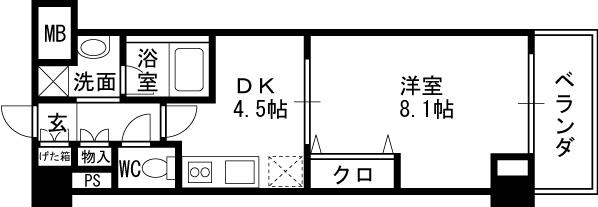 ソルレヴェンテ梅田-1DK(92186304)の間取り図