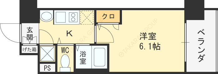 プレサンス天満橋アンジェ-1K(85369567)の間取り図